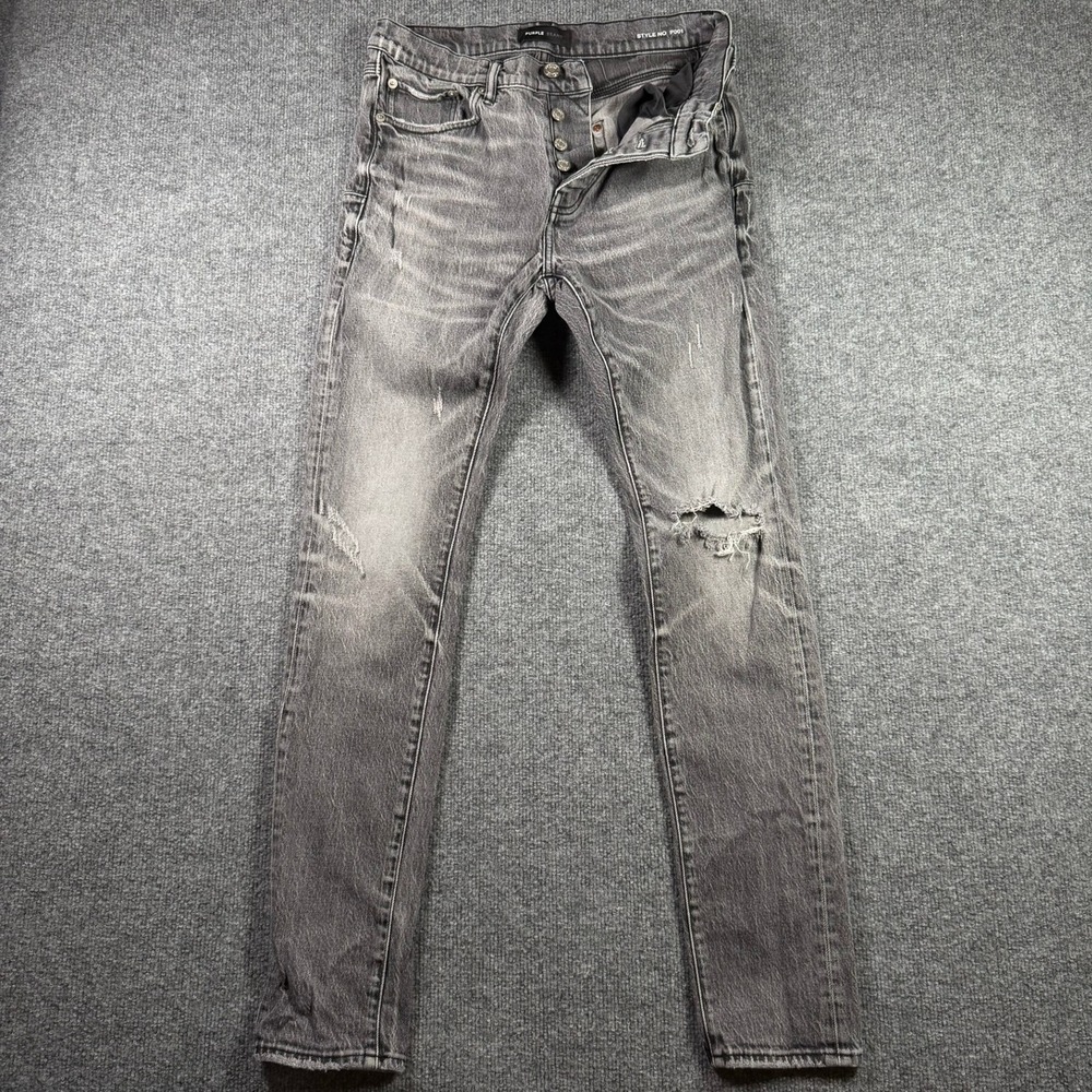 Purple Brand P001 Jeans Mens 30 Grey Distressed Skinny Low Rise Stretch Denim